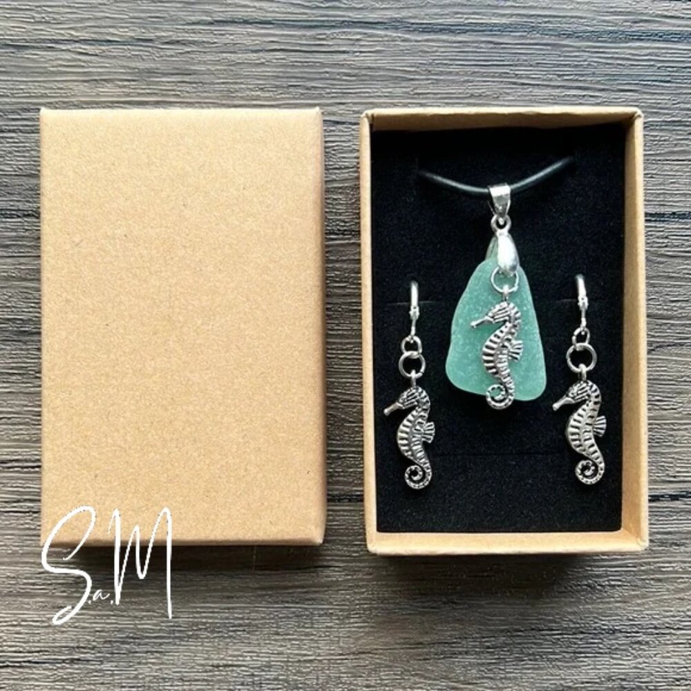 Worn Once - Hand Crafted Seahorse Pendant and Earrings Set!